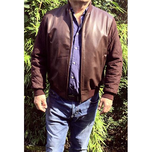 Men's Leather Bomber Jacket Body / Quilted Nubuck Leather Sleeves
