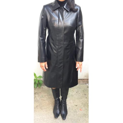 Womens Leather Fly Fronted Coat