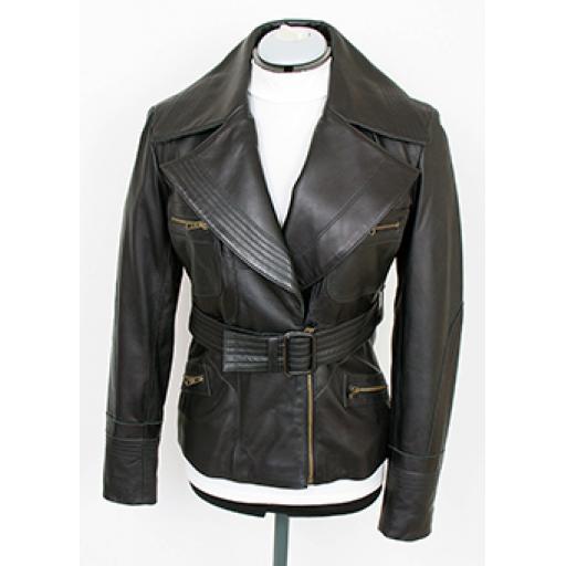 Women's Leather Raw Edge Zip Jacket