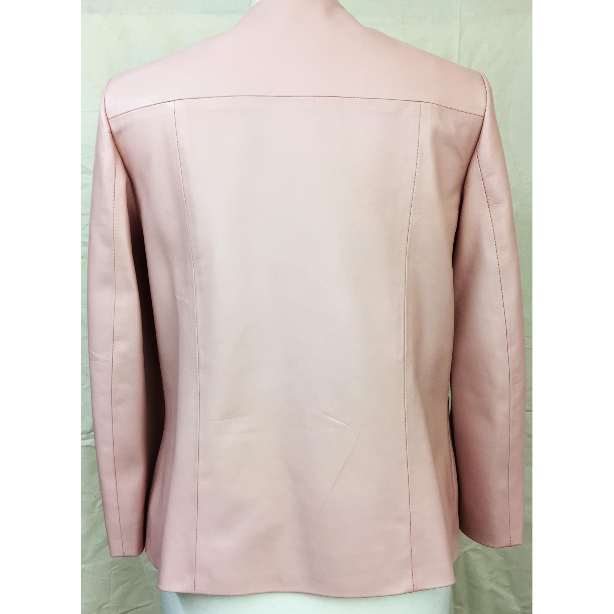 Women's Leather Collarless Swing Jacket