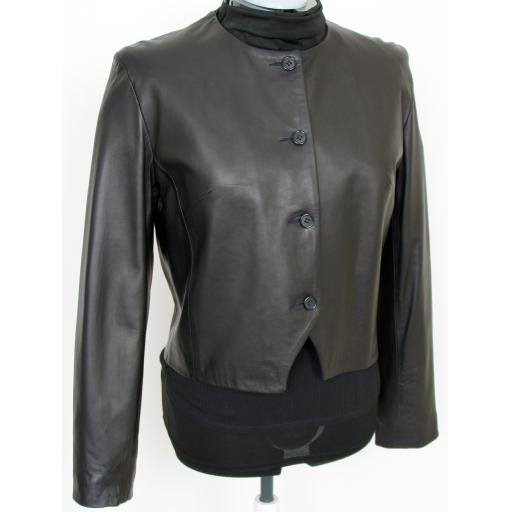 Women's Leather Collarless Jacket