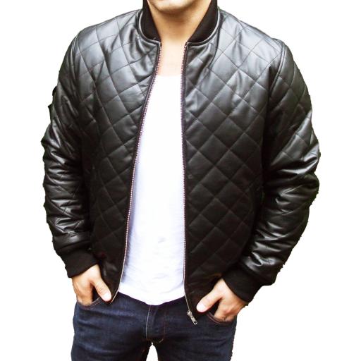 Men's Quilted Leather Bomber Jacket