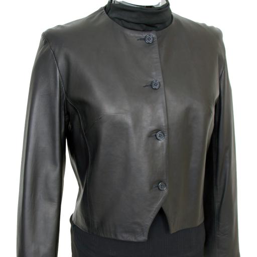Women's Leather Collarless Jacket