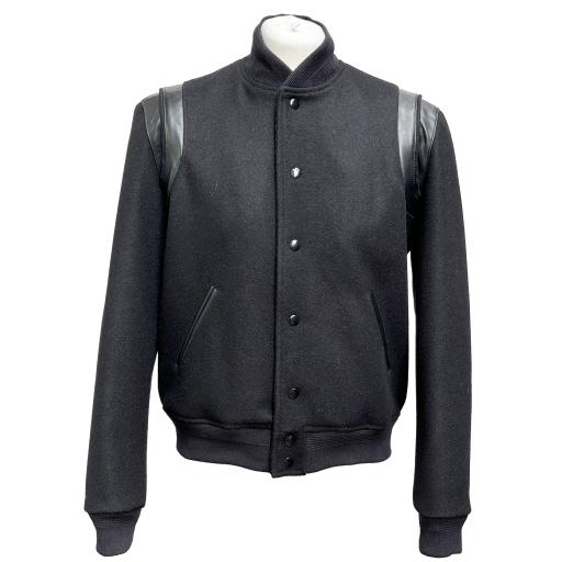 Men's Wool Bomber Jacket with Leather Trim