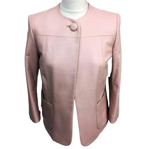 Women's Leather Collarless Swing Jacket